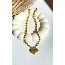 Just GAF Altın / Gold Renk Kalp Figürlü Toplu Zincirli 316L Çelik Kolye