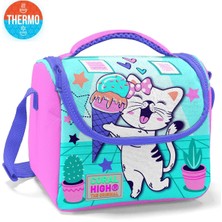 Coral High Kids Turkuaz Pembe Dondurmalı Kedi Desenli Thermo Beslenme Çantası 11751