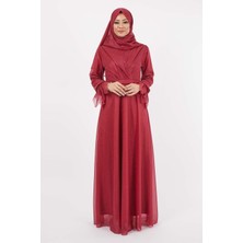 Missvalle Simli Kol Detaylı Abiye Bordo 12250