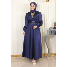 Missvalle Taş Detaylı Saten Abiye İndigo 19901