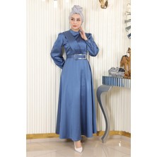 Drapeli Saten Abiye Mavi 19192