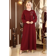 Missvalle Nakışlı Tesettür Ferace Bordo 10773
