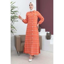 Missvalle Düğmeli Kaşe Kaban Turuncu 19260