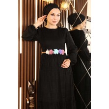 Missvalle Missvalle Dantelli Kemeri Çiçekli Elbise Siyah 10242
