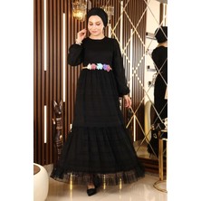 Missvalle Missvalle Dantelli Kemeri Çiçekli Elbise Siyah 10242