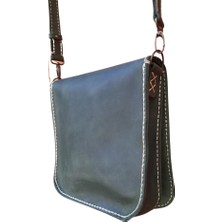 Semiramis Artemis Model Hakiki Deri El Yapımı Yeşil Unisex Tek Körüklü Küçük Postacı Çantası Vintage Model