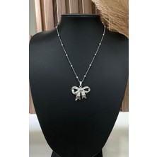 Just GAF Gümüş / Silver Renk Fiyonk Uçlu Top Zincir 316L Çelik Kolye