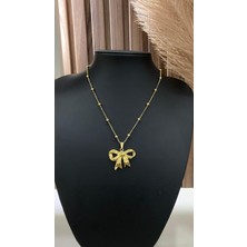 Just GAF Altın / Gold Renk Fiyonk Uçlu Top Zincir 316L Çelik Kolye