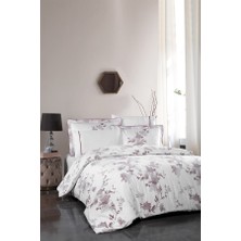 Silkarea Florentina V.2 %100 Pamuk Saten King Size (XL/Battal) Nevresim Takımı - Beyaz-Mor Desen