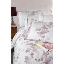 Silkarea Florentina V.2 %100 Pamuk Saten King Size (XL/Battal) Nevresim Takımı - Beyaz-Mor Desen