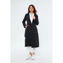 %100 Pamuk Ekstra Uzun (120CM) Kruvaze Kadın Trençkot 1121