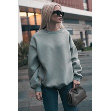 Okulcu Baba Ob Kadın Gri Uzun Kollu Sweatshirt Bisiklet Yaka Oversize Basic