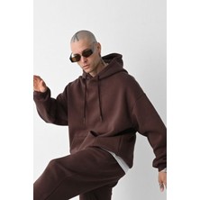 CMZ Collection Erkek Kahve Oversize 3 Iplik Sweatshirt Hoodie