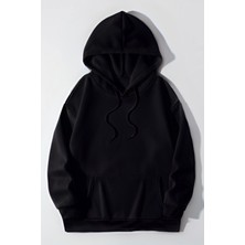 Yakamel Kadın Casual Bol Kesim Kanguru Cep Kalın 3 Iplik Şardonlu Hoodie Okul Sweatshirt