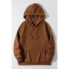 Yakamel Kadın Casual Bol Kesim Kanguru Cep Kalın 3 Iplik Şardonlu Hoodie Okul Sweatshirt