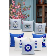 Bertille Home Nazar Serisi Çift Tarafı Dijital Baskılı  8'li Kırlent Kılıfı Seti  (Evil Eye Cushion Cover Set)