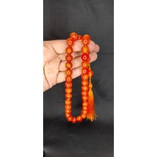 Anemore Collection Çubuk Kehribar Tesbih Küre Kesim Kırmızı-Turuncu Renk T-315