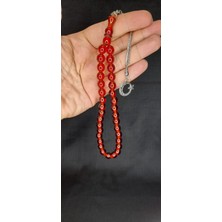 Anemore Collection Çubuk Kehribar Tesbih Küre Kesim Kırmızı Renk T-327