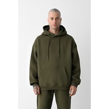 CMZ Collection Erkek Haki Oversize 3 Iplik Sweatshirt Hoodie
