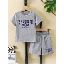 Afternoon Kids Erkek Çocuk Gri  ''brooklyn'' Baskılı Şort-Tişört Takımı