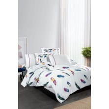 Silkarea Birdy %100 Pamuk Saten King Size (XL/Battal) Nevresim Takımı - Beyaz (Desenli)