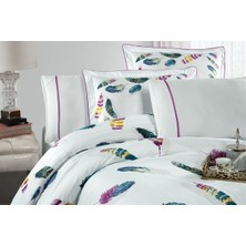 Silkarea Birdy %100 Pamuk Saten King Size (XL/Battal) Nevresim Takımı - Beyaz (Desenli)