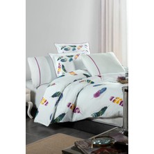 Silkarea Birdy %100 Pamuk Saten King Size (XL/Battal) Nevresim Takımı - Beyaz (Desenli)