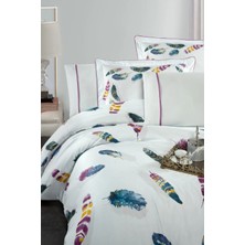 Silkarea Birdy %100 Pamuk Saten King Size (XL/Battal) Nevresim Takımı - Beyaz (Desenli)