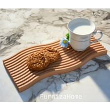 Furniza Home Ahşap Oymalı Dalgalı Uzun Gökkuşağı Dekoratif Tepsi Sunum Tepsisi Sunumluk Sunum Tabağı