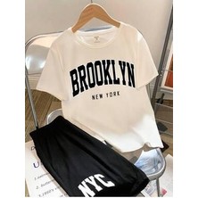 Afternoon Kids Erkek Çocuk Beyaz ''brooklyn'' Baskılı Tişört-Şort Takımı