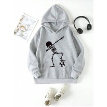 Afternoon Kids Erkek Çocuk Gri Iskelet Baskılı Kapüşonlu Sweatshirt