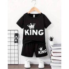 Afternoon Kids Erkek Çocuk Siyah ''king'' Baskılı Tişört-Şort Takımı
