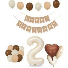Asöy 2 Iki Yaş Retro Doğum Günü Seti Krem Rakam Folyo, Banner, Kalp Folyo ve Lateks Balon Retro Renkler