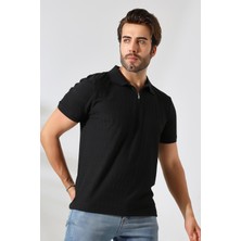 GW Bernal Erkek Yumuşak Dokulu Regular Fit Baklava Jakar Polo Yaka Fermuarlı T-Shirt & T-Shirt