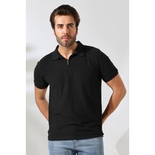 GW Bernal Erkek Yumuşak Dokulu Regular Fit Baklava Jakar Polo Yaka Fermuarlı T-Shirt & T-Shirt