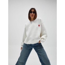 You Like Butik Kalp Nakışlı Oversize Sweatshirt