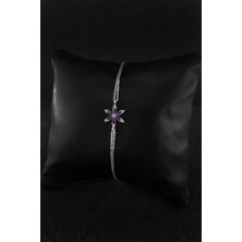 Parmas Design Ametist Mor Lotus Çiçeği Minimal 925 Ayar Gümüş Kadın Bileklik