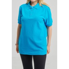 BafacoTekstil Pamuklu Turkuaz Polo Yaka T-Shirt Erkek / Kadın