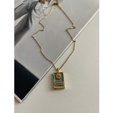 Laris Accessories Renkli Taşlı Güneş Model Gold Tarot Çelik Kolye