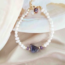 By Song Jewelry Ametist Ham Doğaltaşlı Gerçek Inci Bileklik