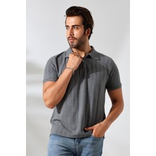 GW Grande Erkek Vizon Yumuşak Dokulu Regular Fit Yol Jakar Polo Yaka Fermuarlı T-Shirt & T-Shirt