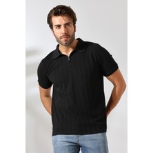 GW Grande Erkek Vizon Yumuşak Dokulu Regular Fit Yol Jakar Polo Yaka Fermuarlı T-Shirt & T-Shirt