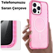 Denza Case Apple iPhone 12 Kılıf Renkli Simli Magsafe Kapak - Pembe