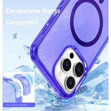 Denza Case Apple iPhone 15 Pro Kılıf Renkli Simli Magsafe Kapak - Şeffaf