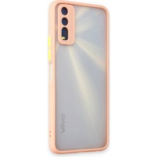 Denza Case Vivo Y20 Kılıf Kenarları Renkli Mat Kapak - Pembe