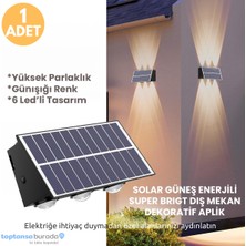 Technosmart 1ADET Güneş Enerjili Çift Taraflı 6 Ledli Aplik Sarı Işık Duvar Lambası Bahçe Aydınlatma