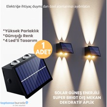 Technosmart 1ADET Güneş Enerjili Çift Taraflı 4 Ledli Aplik Sarı Işık Duvar Lambası Bahçe Aydınlatma