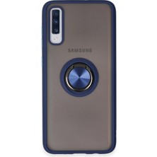 Denza Case Samsung Galaxy A70 Kılıf Kenarları Renkli Yüzüklü Kapak - Lacivert