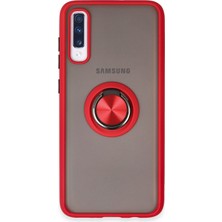 Denza Case Samsung Galaxy A70 Kılıf Kenarları Renkli Yüzüklü Kapak - Kırmızı