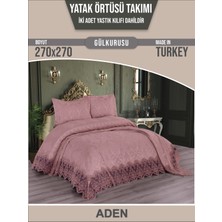 Aden Çift Kişilik Fransız Dantelli Şönil Yatak Örtüsü (260x260) (Gülkurusu)